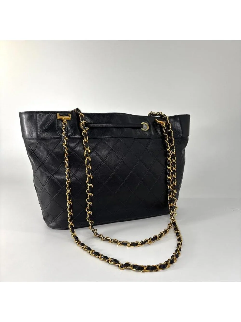 Chanel Bicolor Chain Tote Shoulder Bag Black